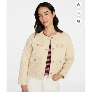 Classic Beige Quilted Button Short Lined Plus Size Jacket w Buttons